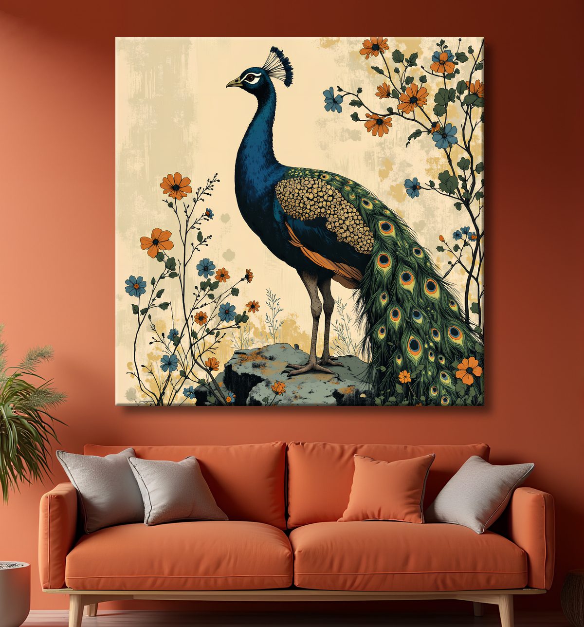 Tableau paon - Peinture expressive moderne avec decor