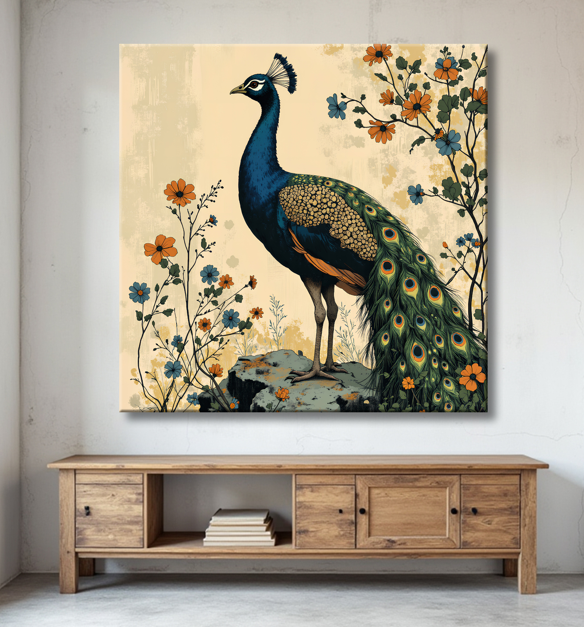 Tableau paon - Peinture expressive moderne avec decor