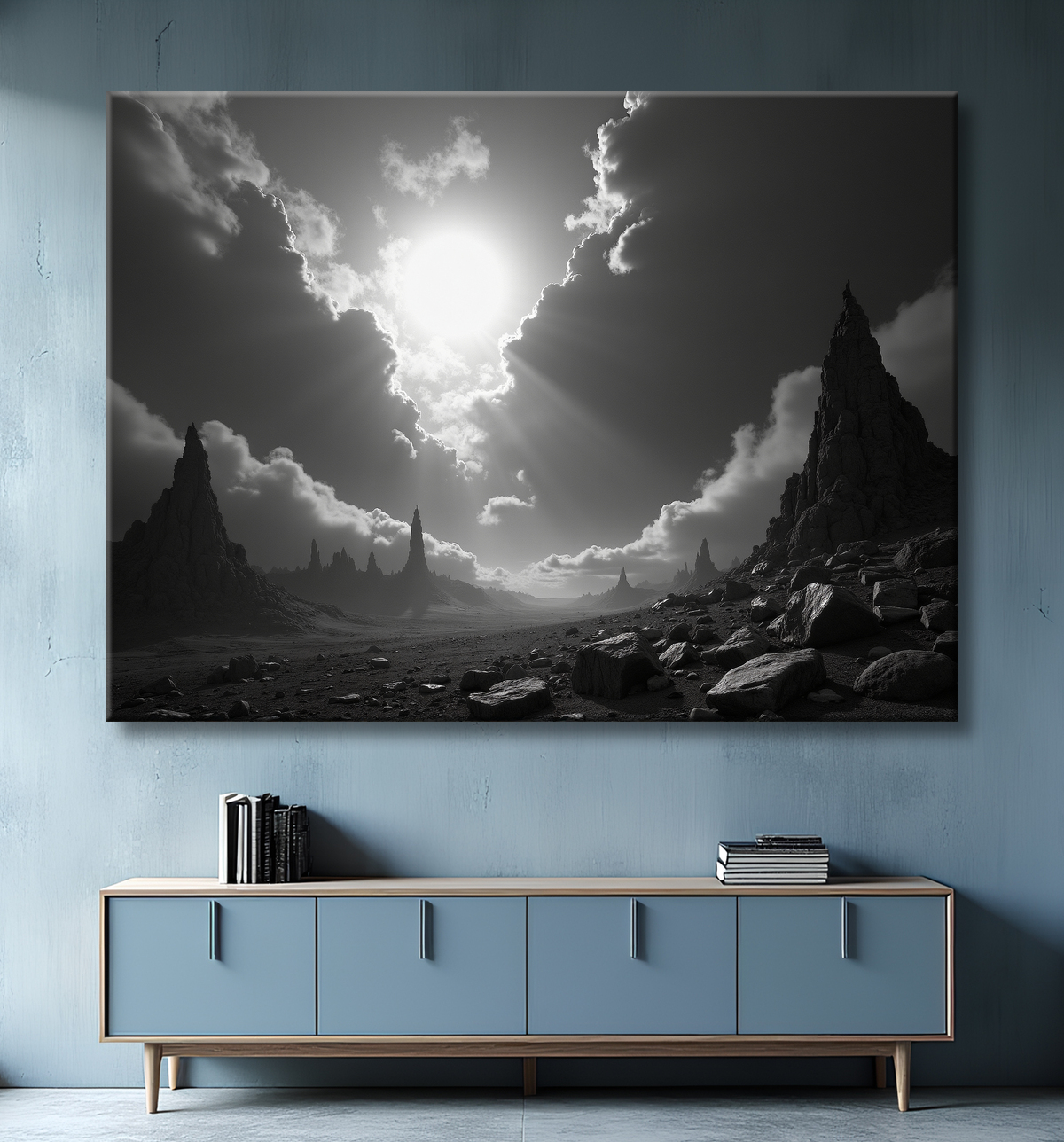 Paysage Désertique en Noir et Blanc avec decor