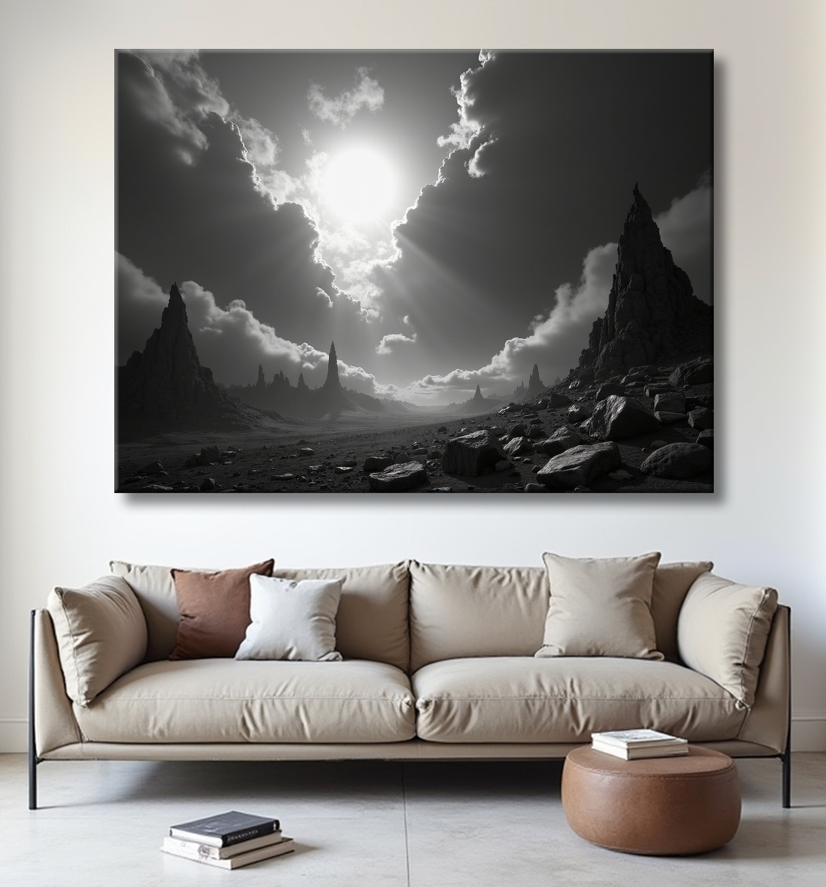 Paysage Désertique en Noir et Blanc avec decor