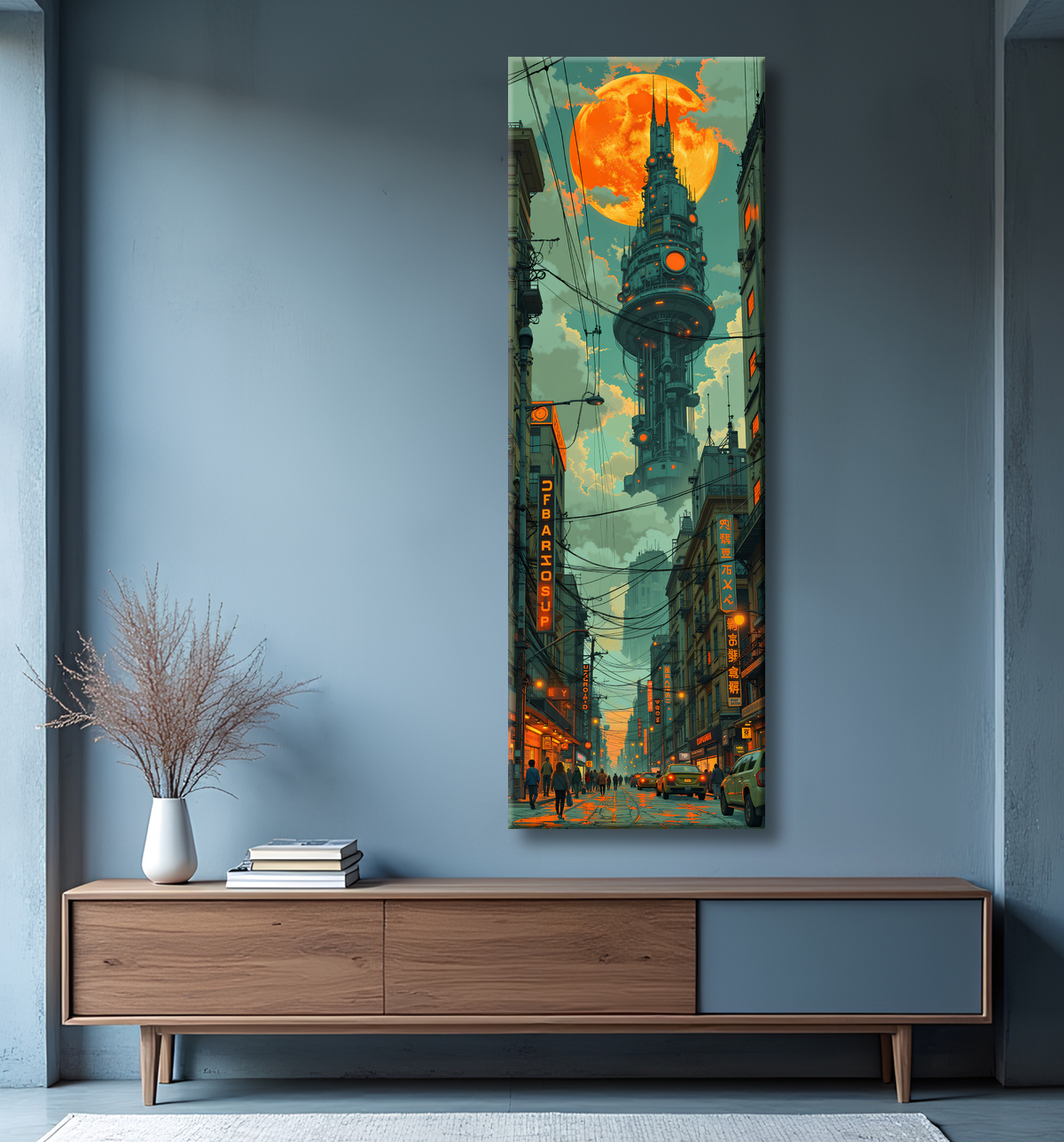 Tableau paysage urbain science-fiction avec decor