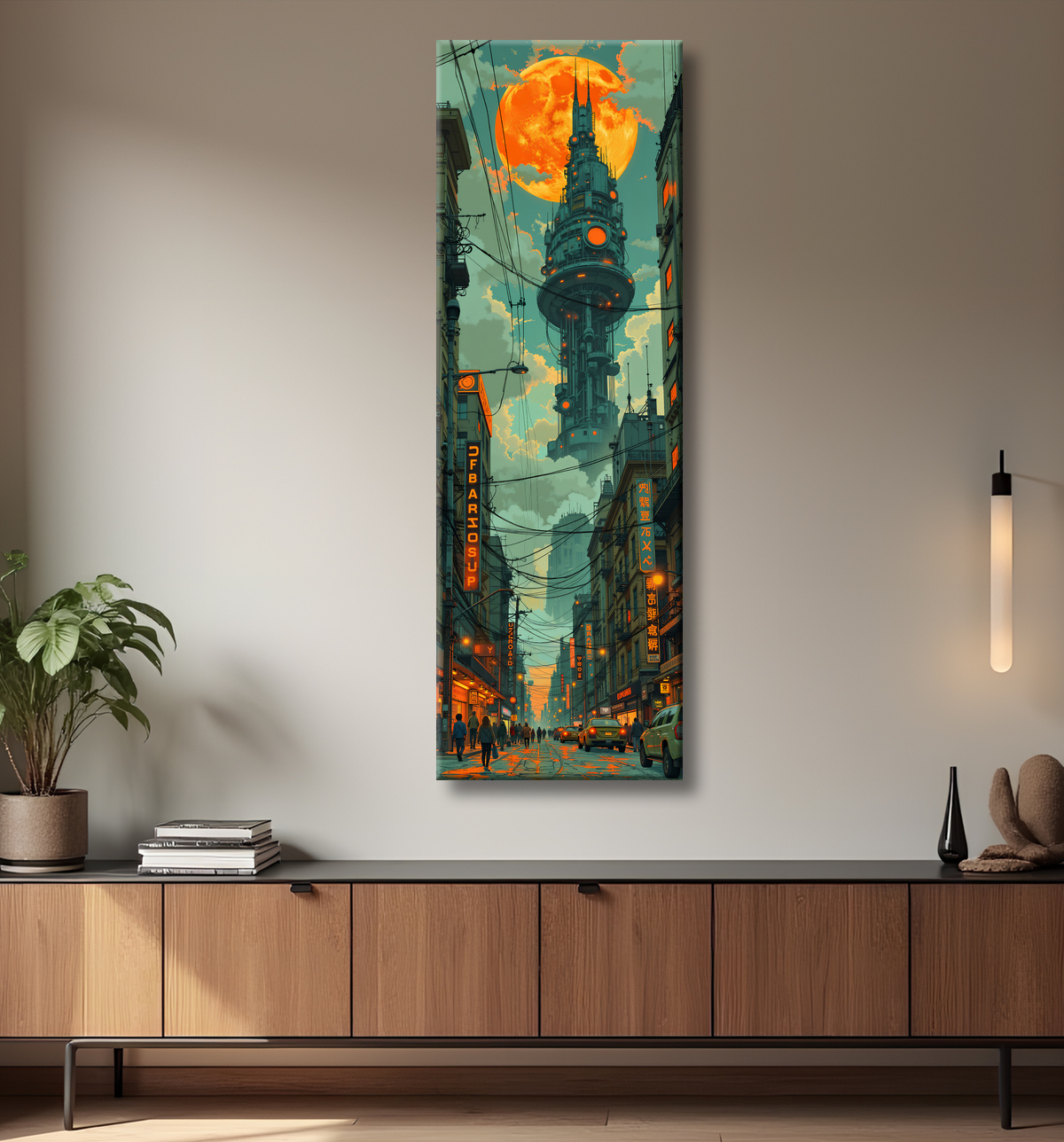 Tableau paysage urbain science-fiction avec decor