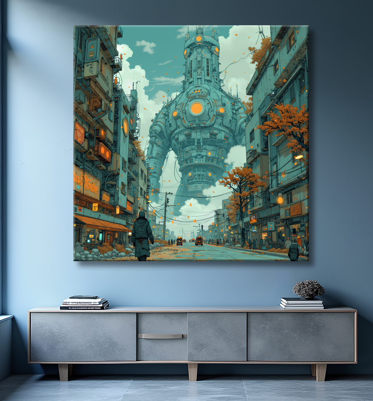 Tableau paysage urbain science-fiction avec decor