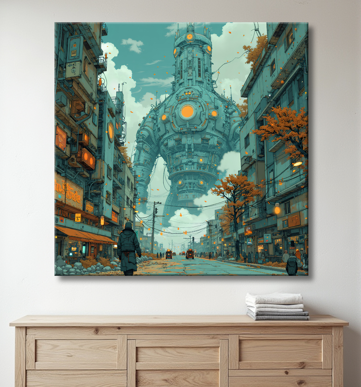 Tableau paysage urbain science-fiction avec decor