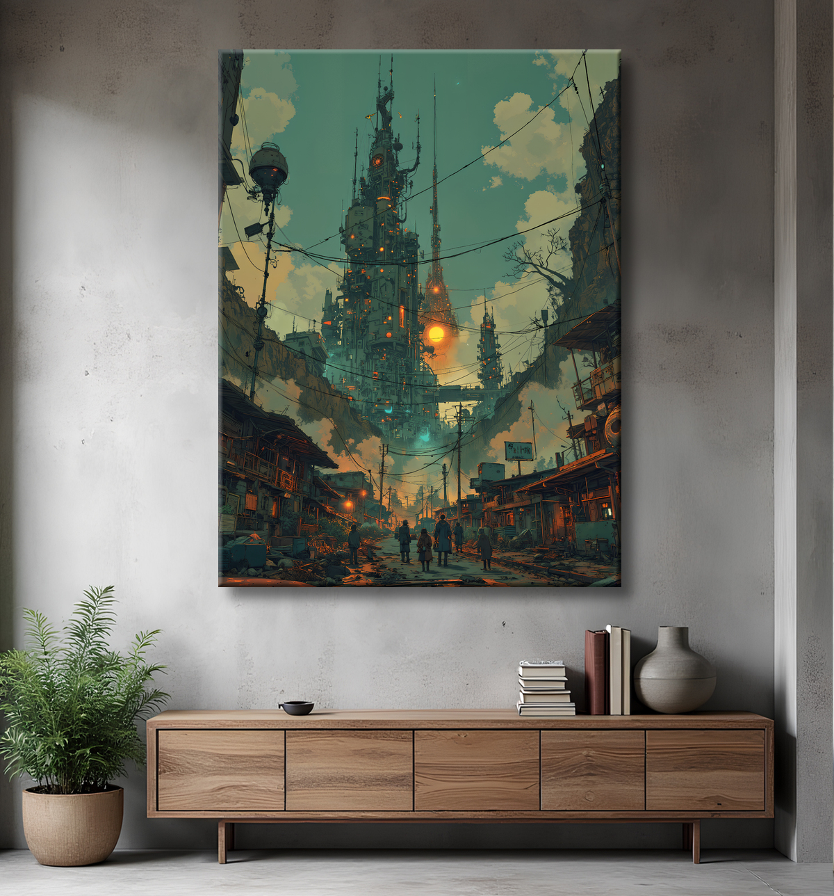 Tableau paysage urbain science-fiction avec decor