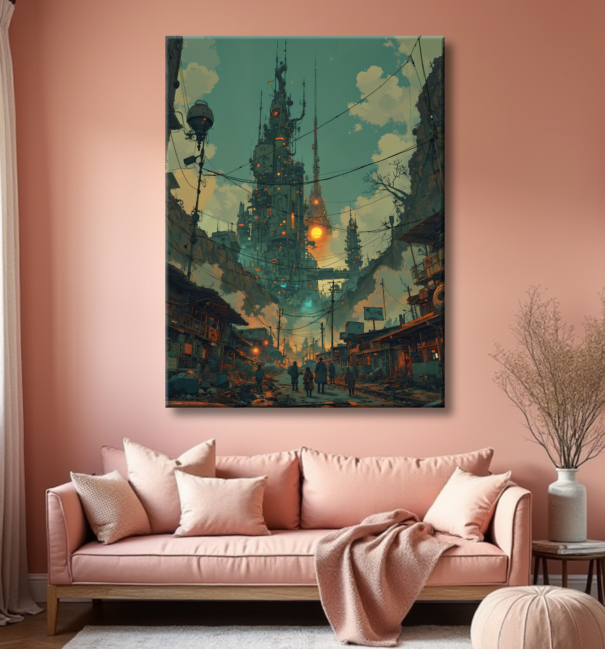 Tableau paysage urbain science-fiction avec decor