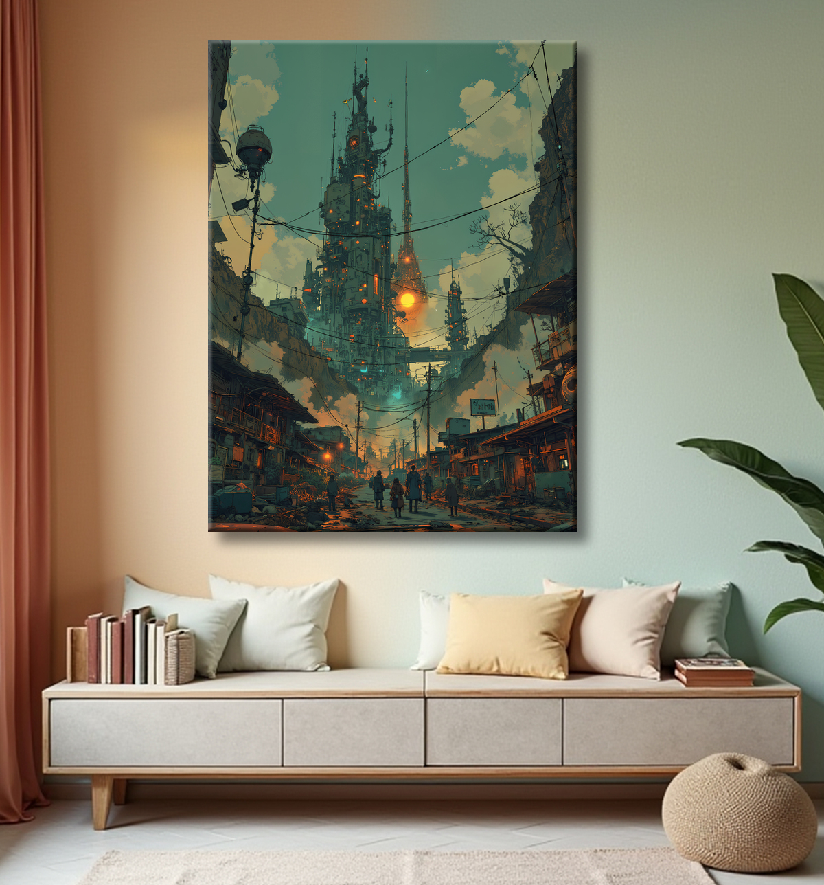 Tableau paysage urbain science-fiction avec decor