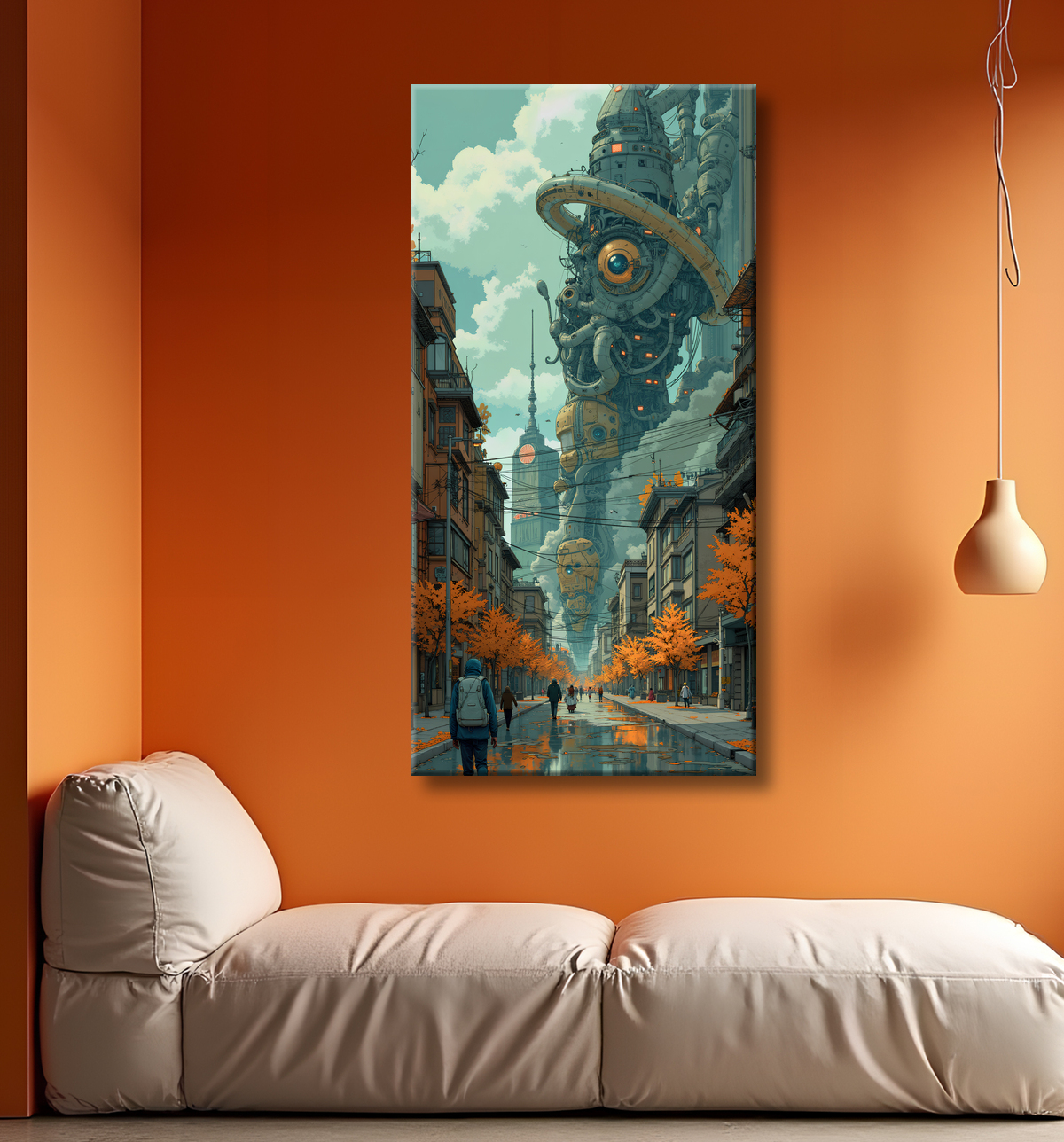 Tableau paysage urbain science-fiction avec decor