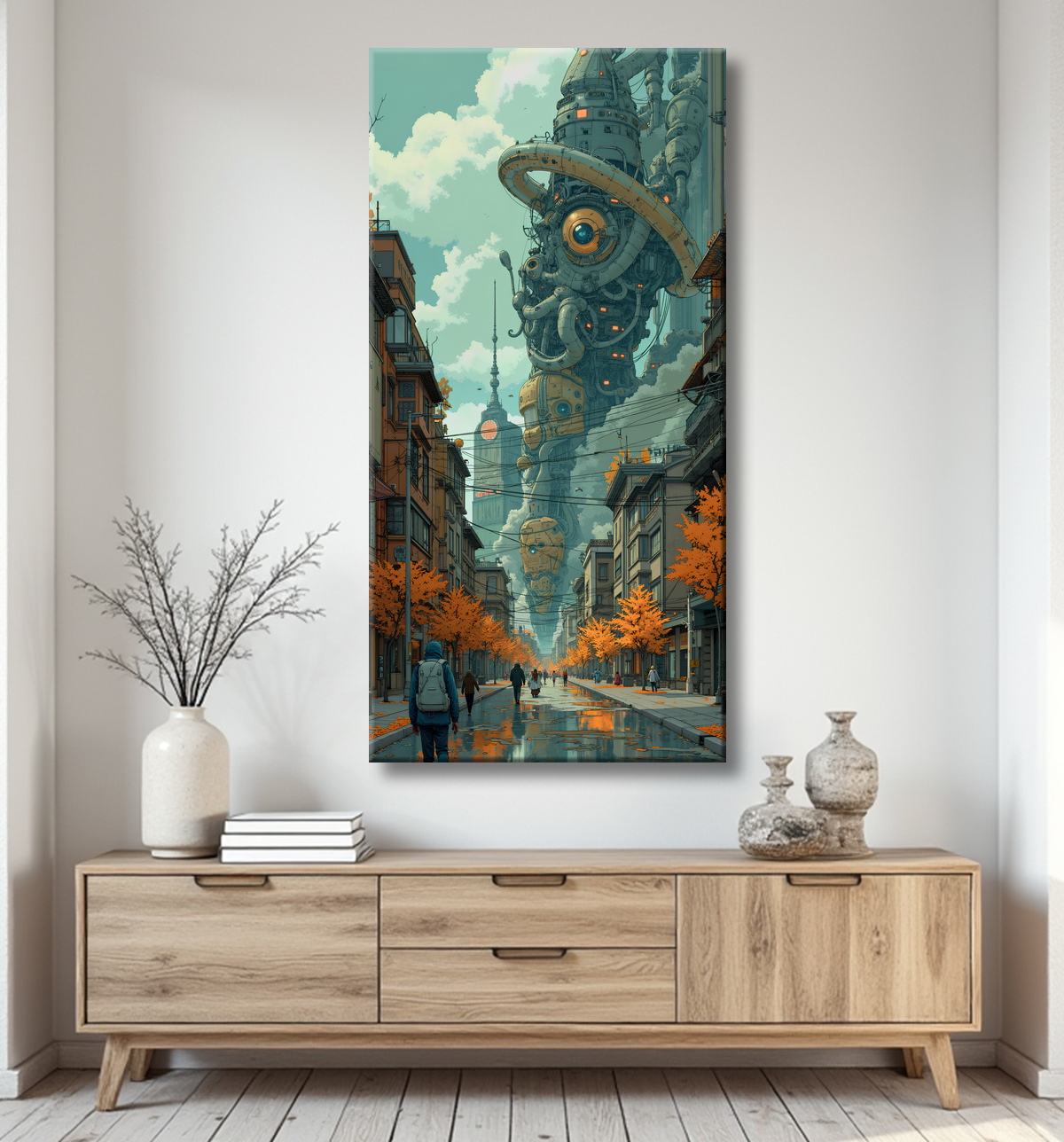 Tableau paysage urbain science-fiction avec decor