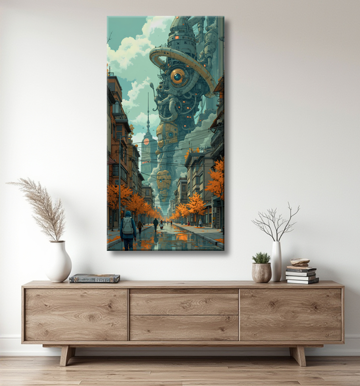 Tableau paysage urbain science-fiction avec decor