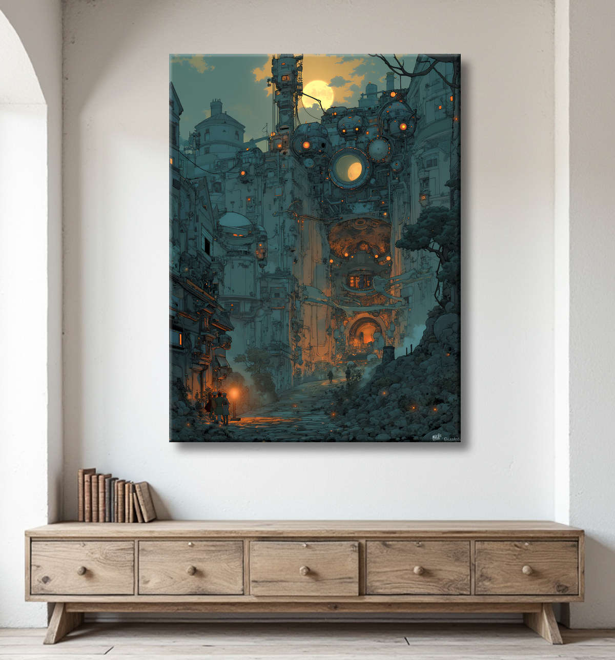 Tableau paysage urbain science-fiction avec decor