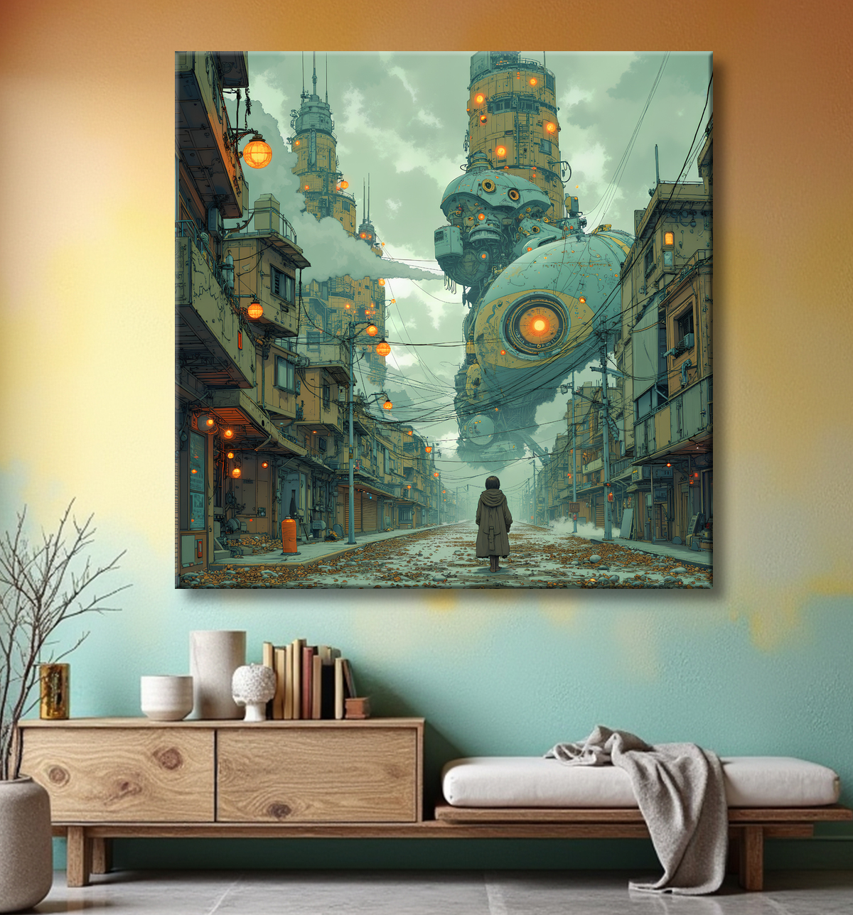 Tableau paysage urbain science-fiction avec decor