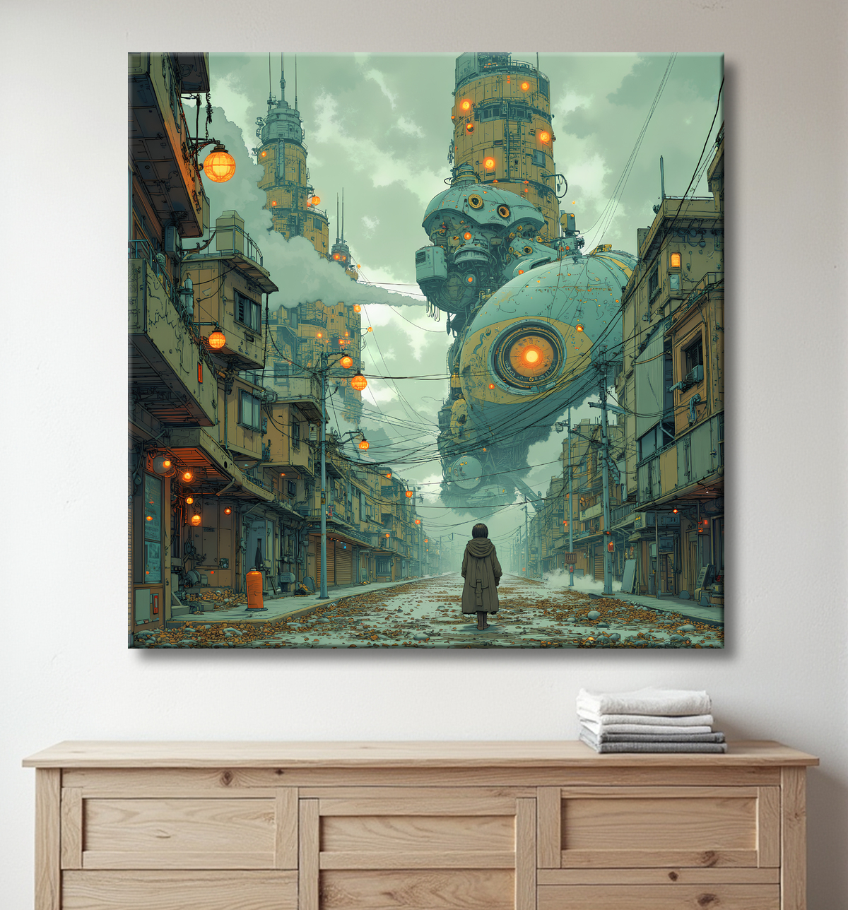 Tableau paysage urbain science-fiction avec decor
