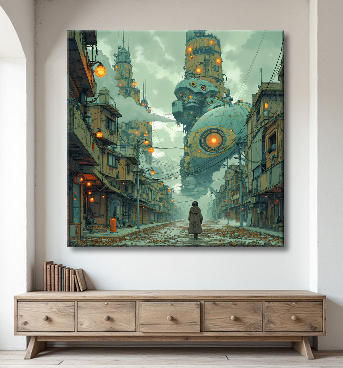 Tableau paysage urbain science-fiction avec decor