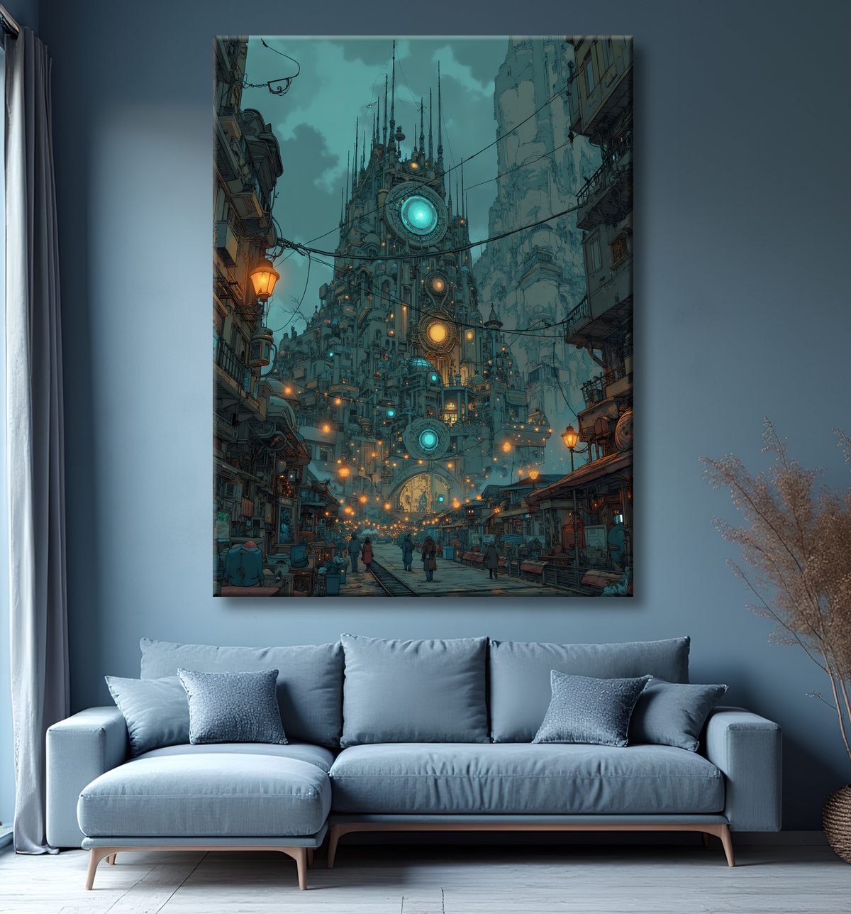 Tableau paysage urbain science-fiction avec decor