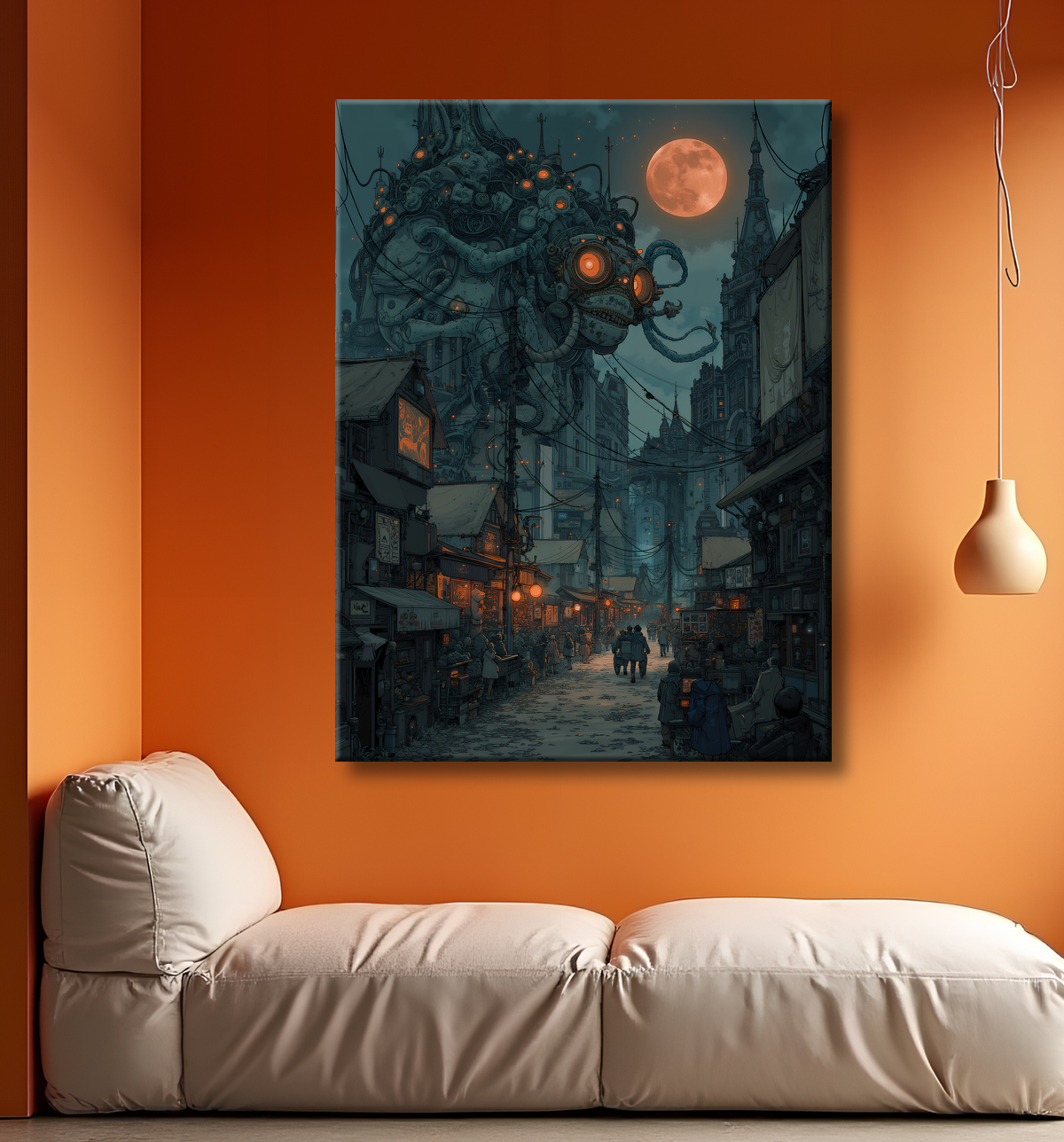 Tableau paysage urbain science-fiction avec decor