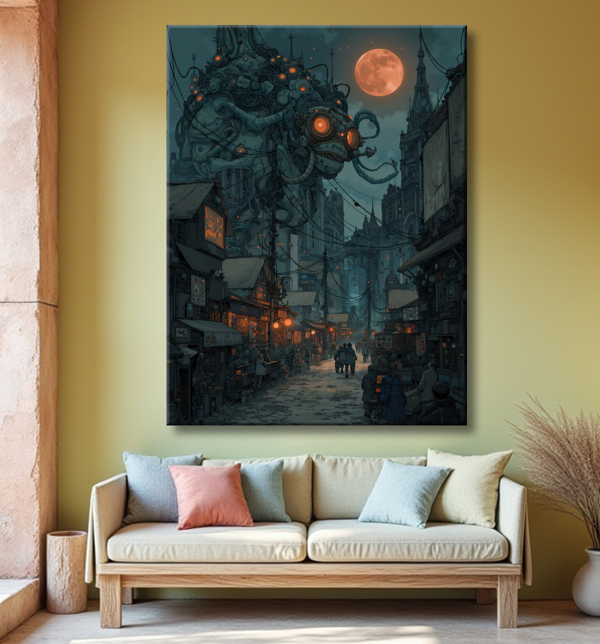 Tableau paysage urbain science-fiction avec decor