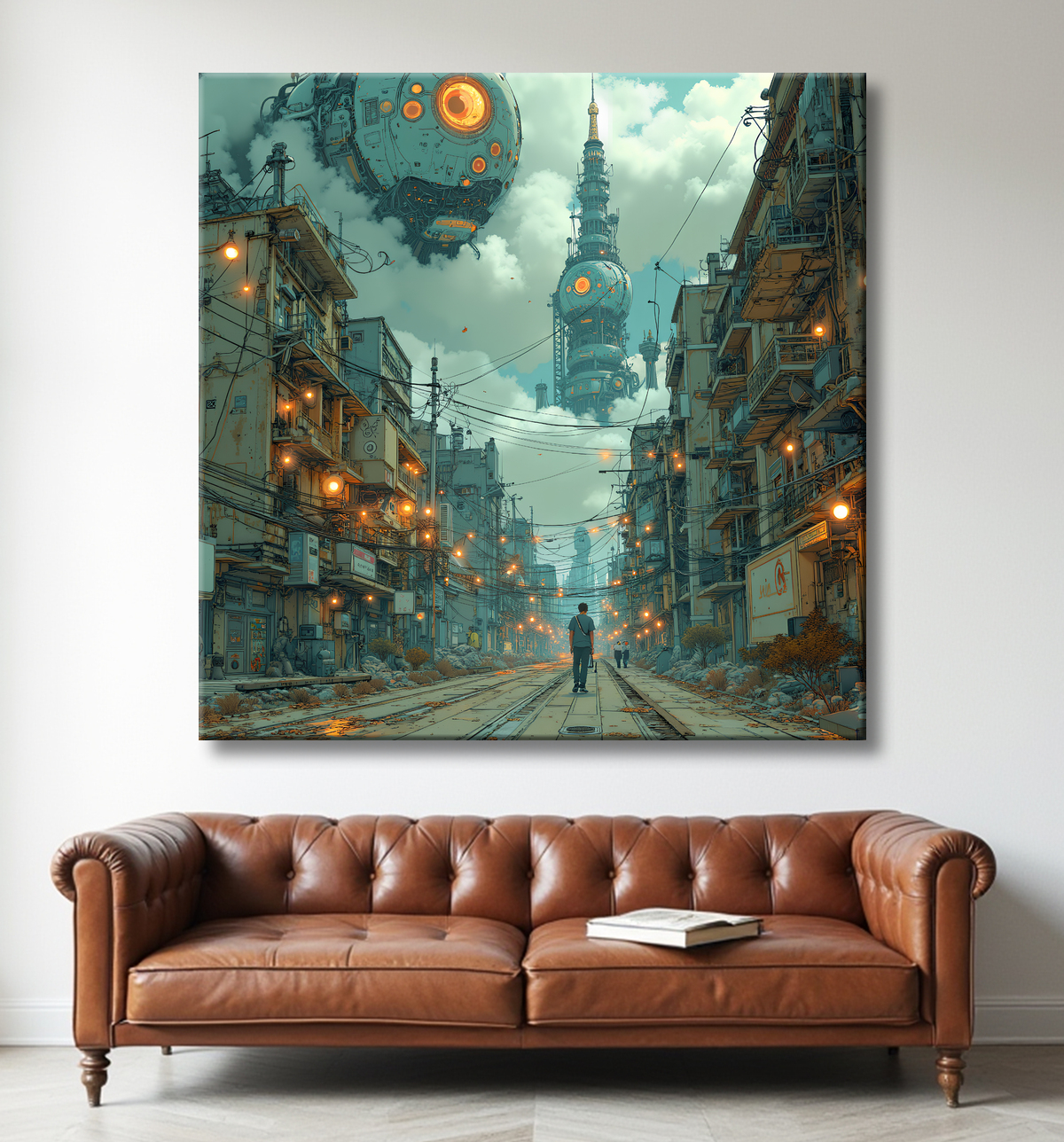 Tableau paysage urbain science-fiction avec decor