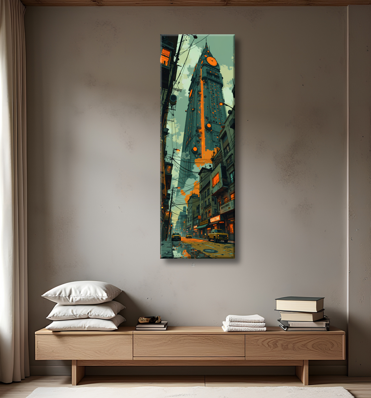 Tableau paysage urbain science-fiction avec decor