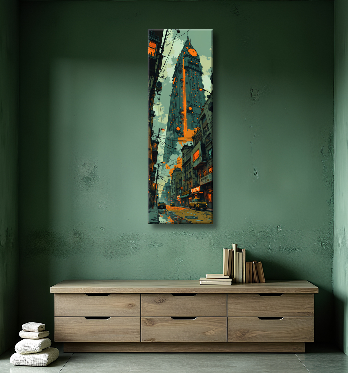 Tableau paysage urbain science-fiction avec decor