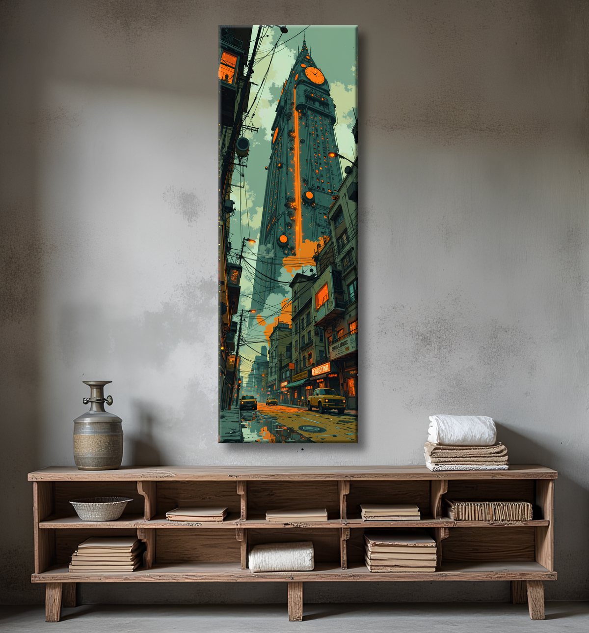 Tableau paysage urbain science-fiction avec decor