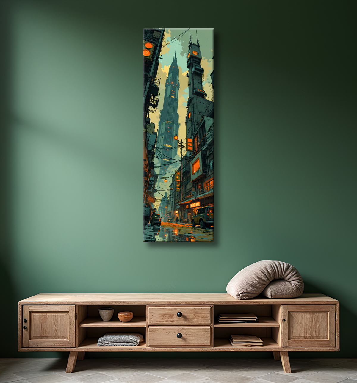 Tableau paysage urbain science-fiction avec decor