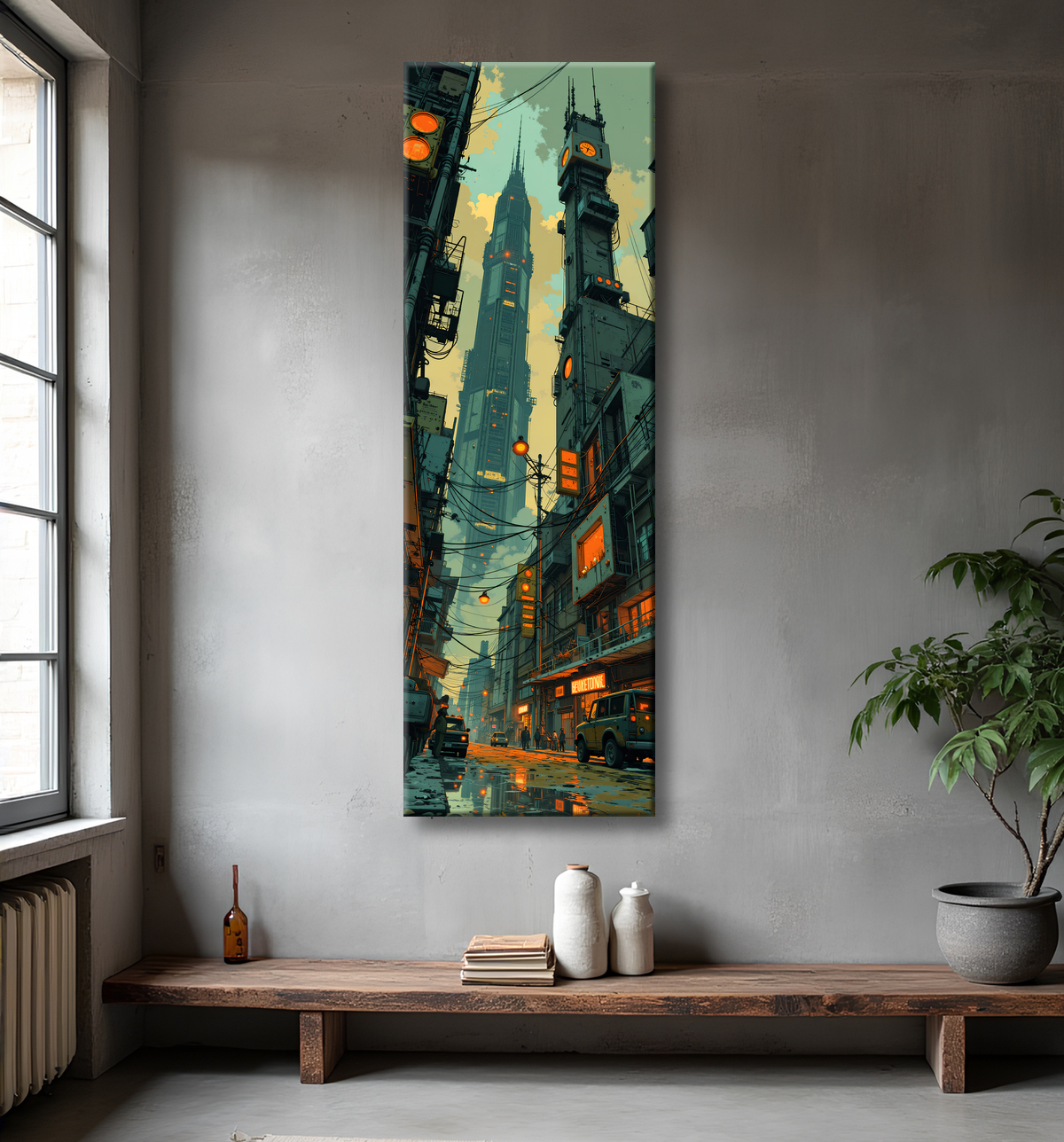 Tableau paysage urbain science-fiction avec decor