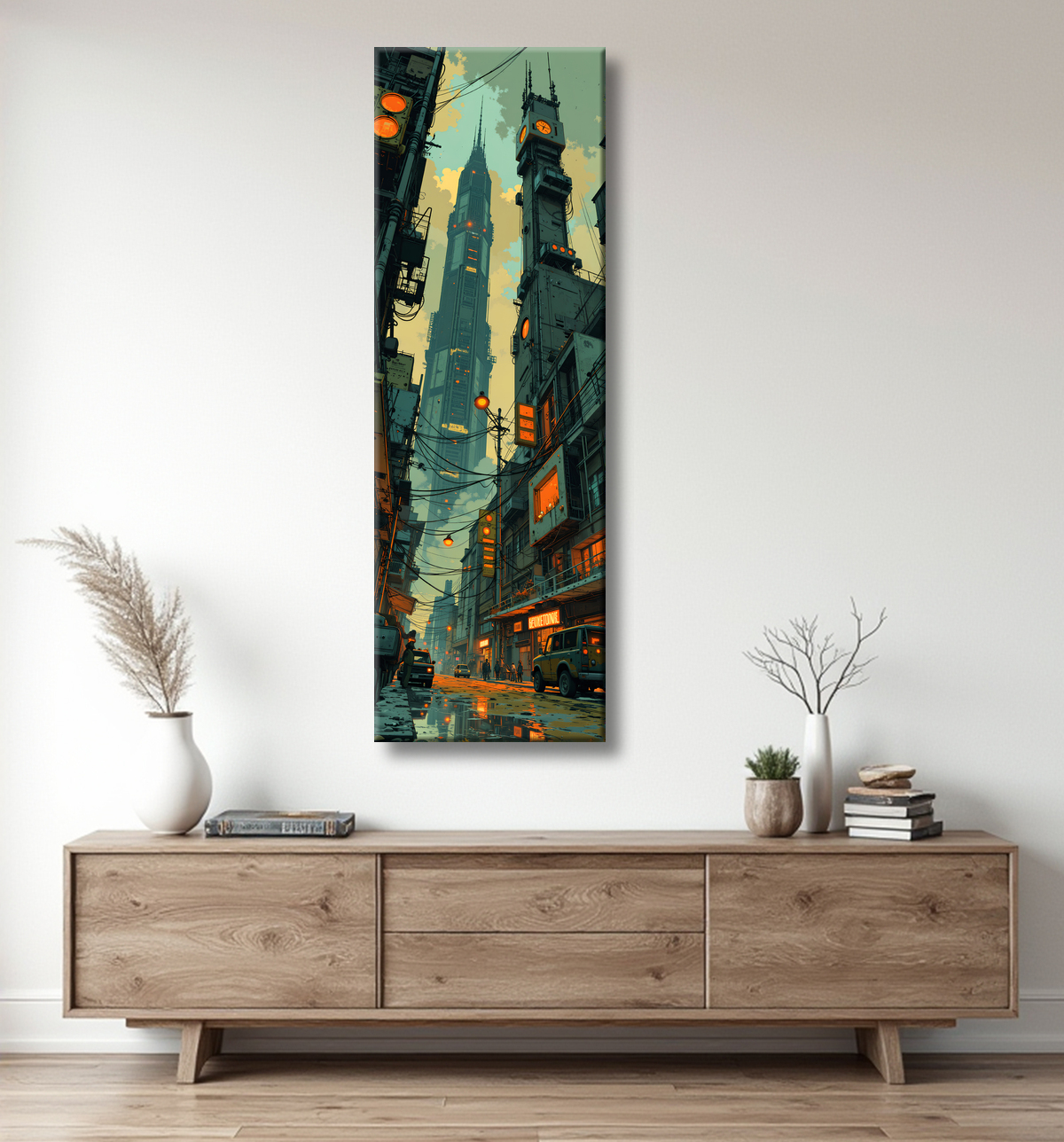 Tableau paysage urbain science-fiction avec decor