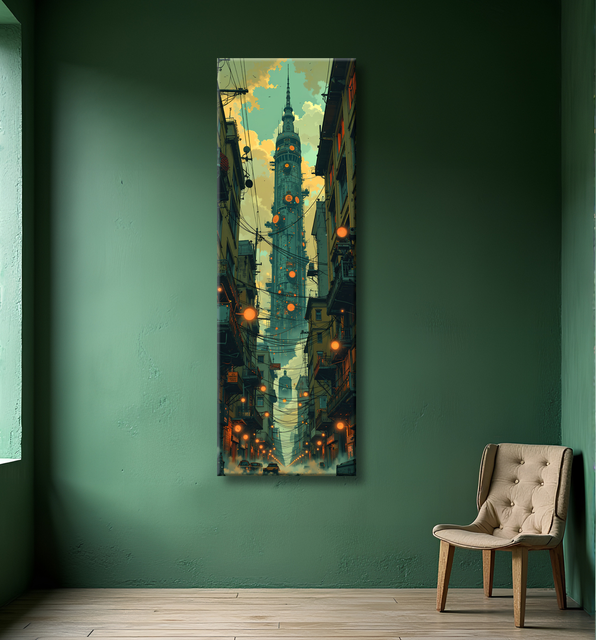 Tableau paysage urbain science-fiction avec decor