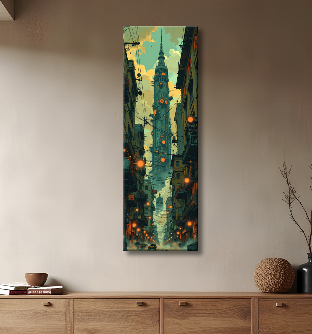 Tableau paysage urbain science-fiction avec decor