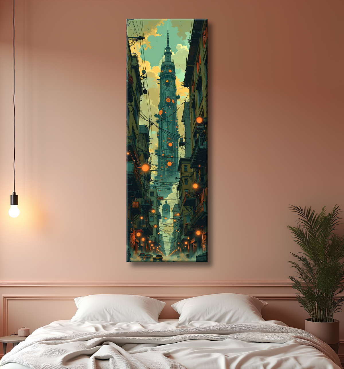 Tableau paysage urbain science-fiction avec decor