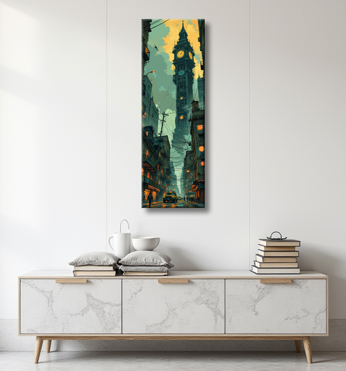 Tableau paysage urbain science-fiction avec decor