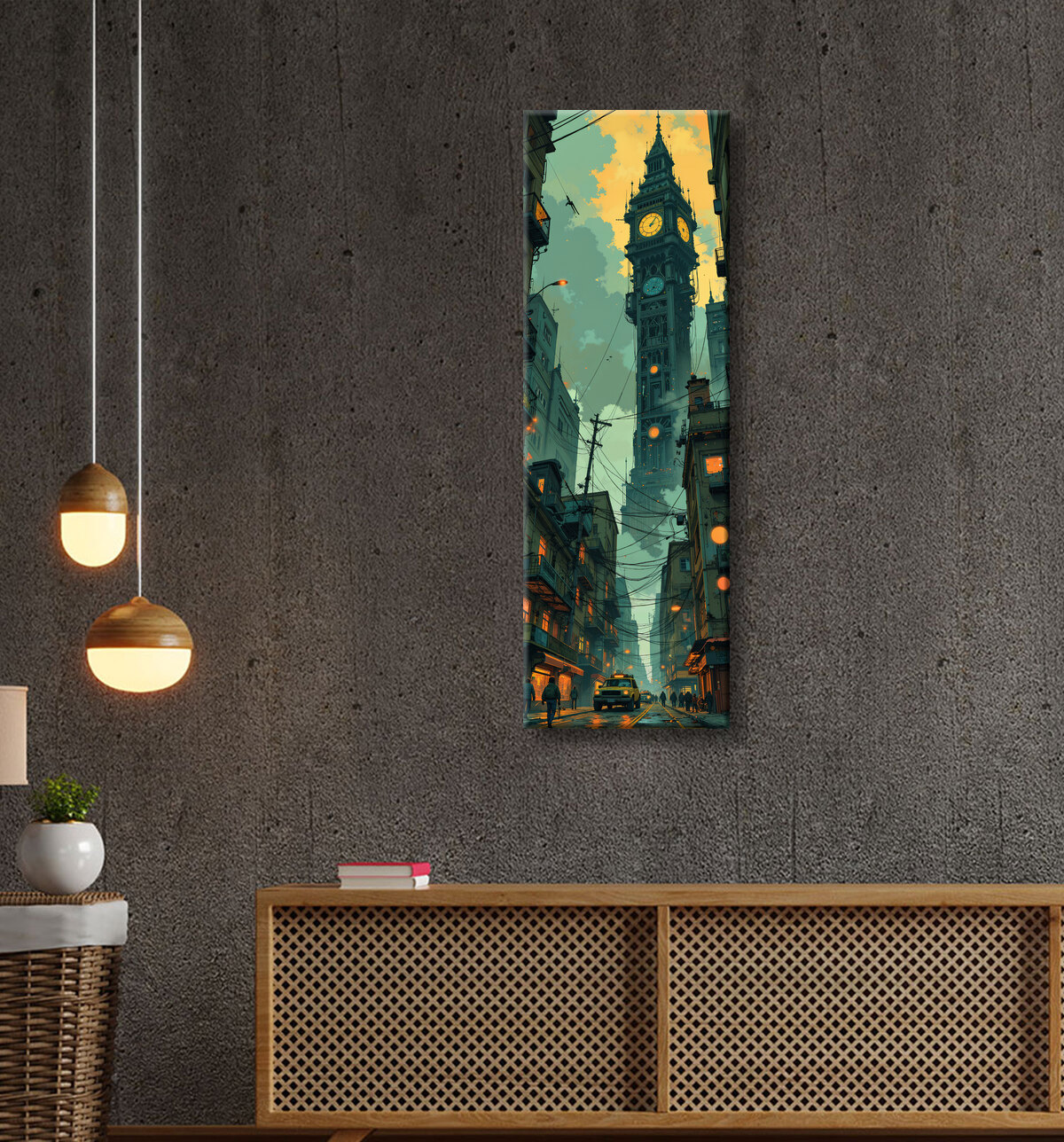 Tableau paysage urbain science-fiction avec decor