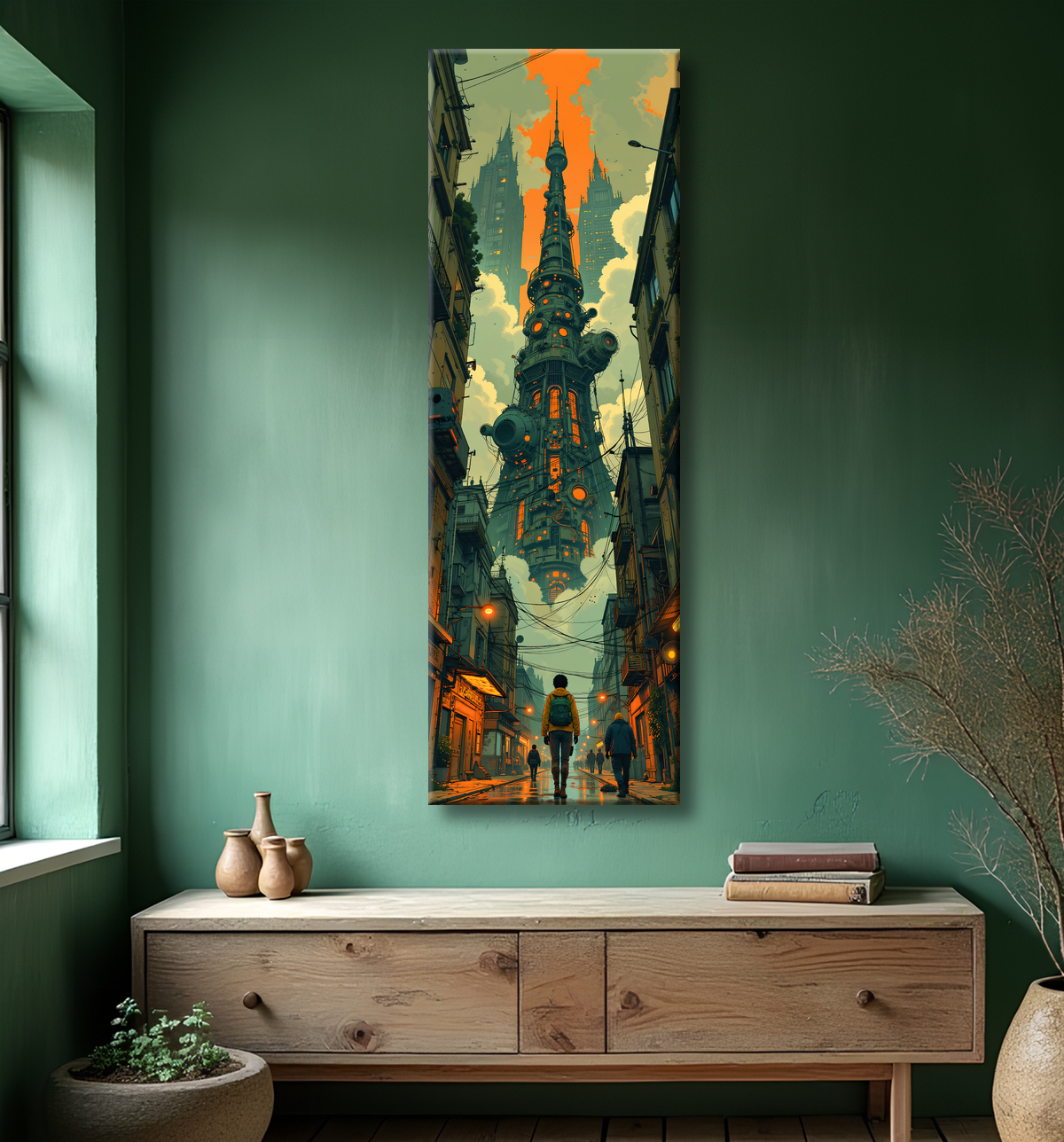 Tableau paysage urbain science-fiction avec decor