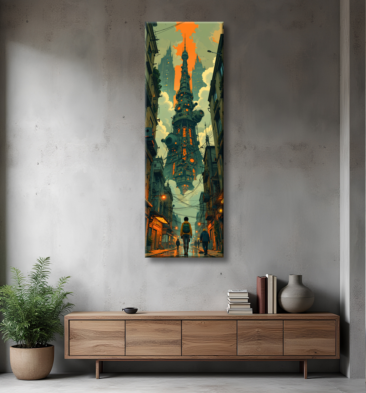 Tableau paysage urbain science-fiction avec decor