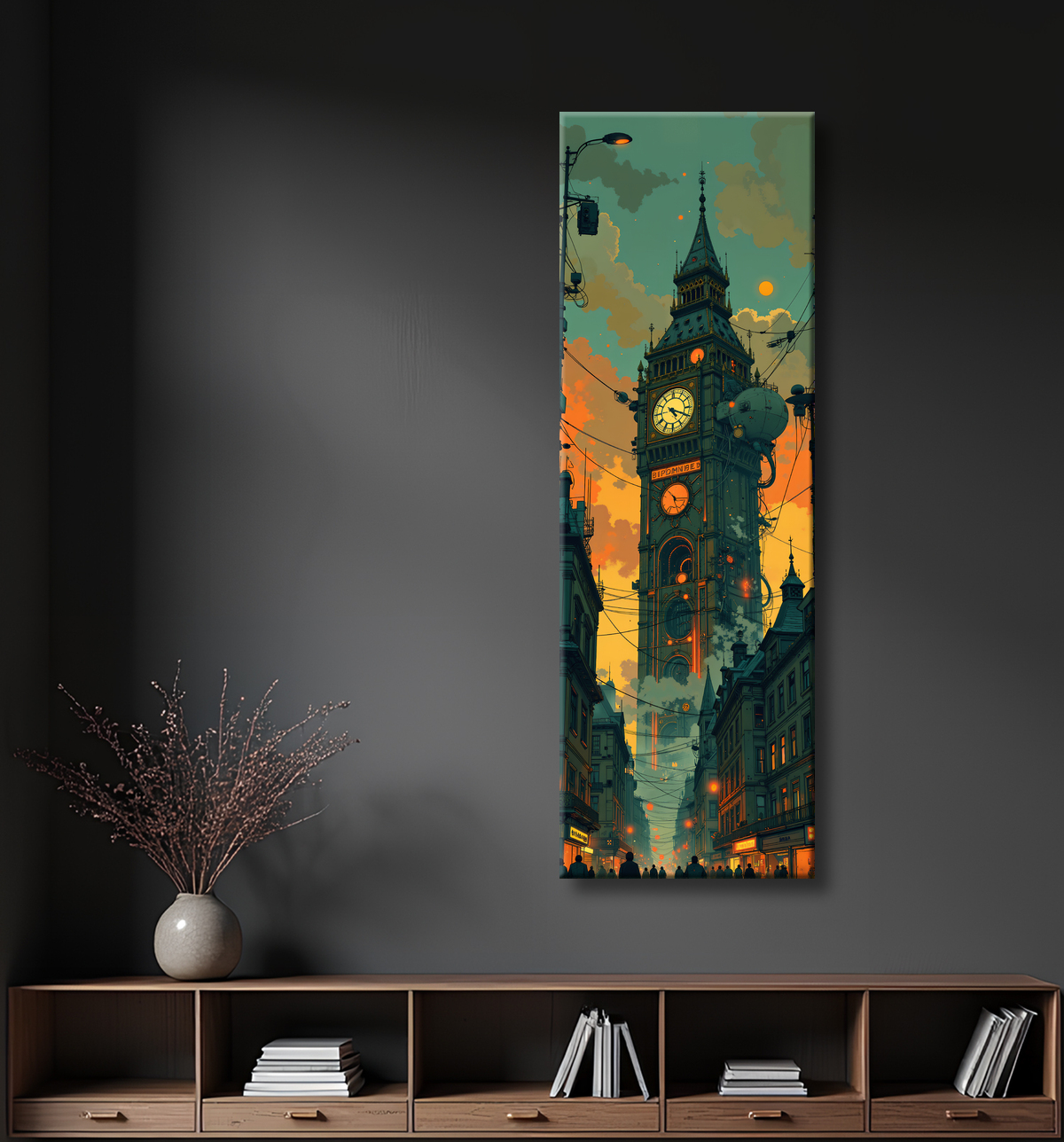 Tableau paysage urbain science-fiction avec decor