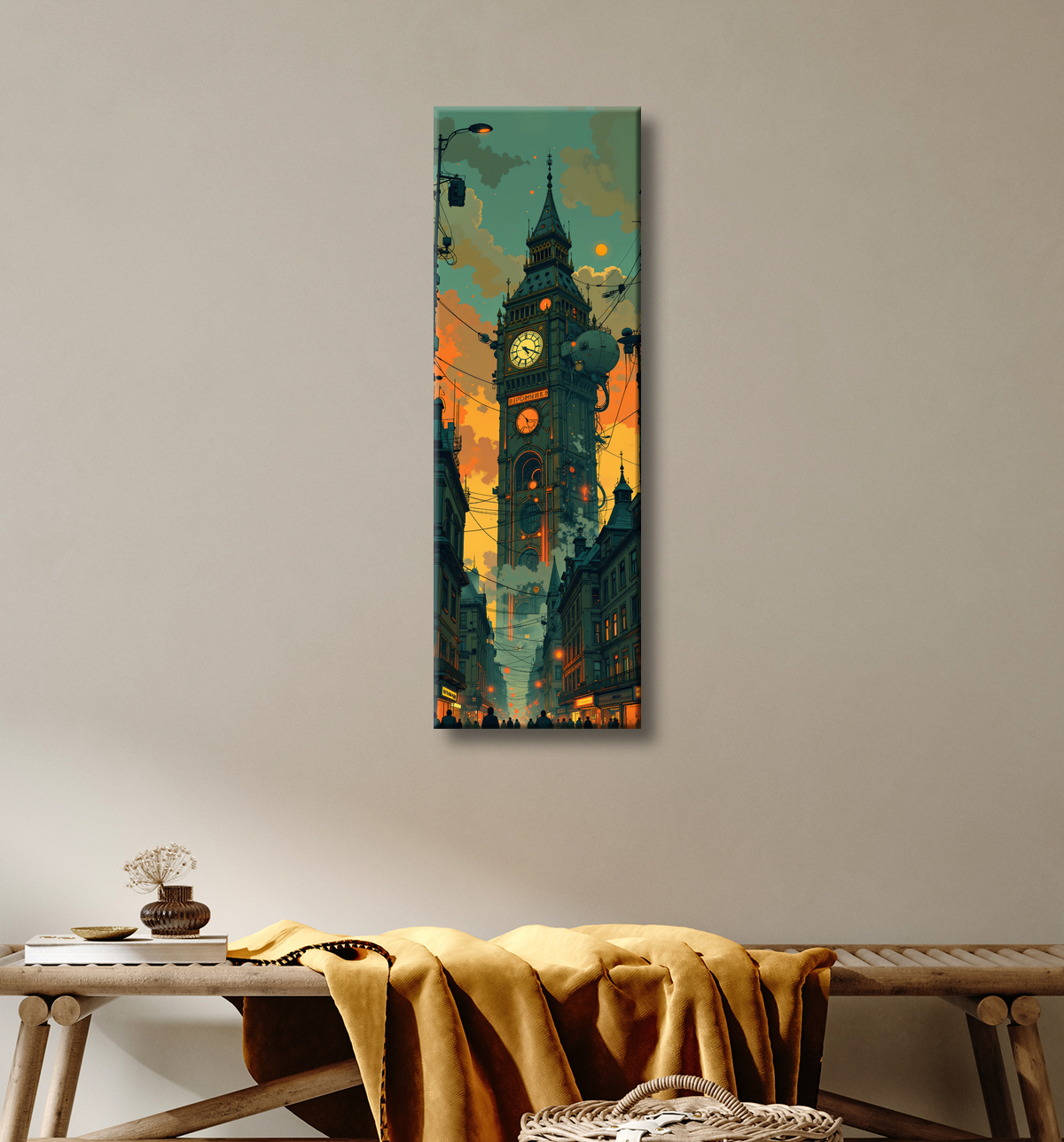 Tableau paysage urbain science-fiction avec decor