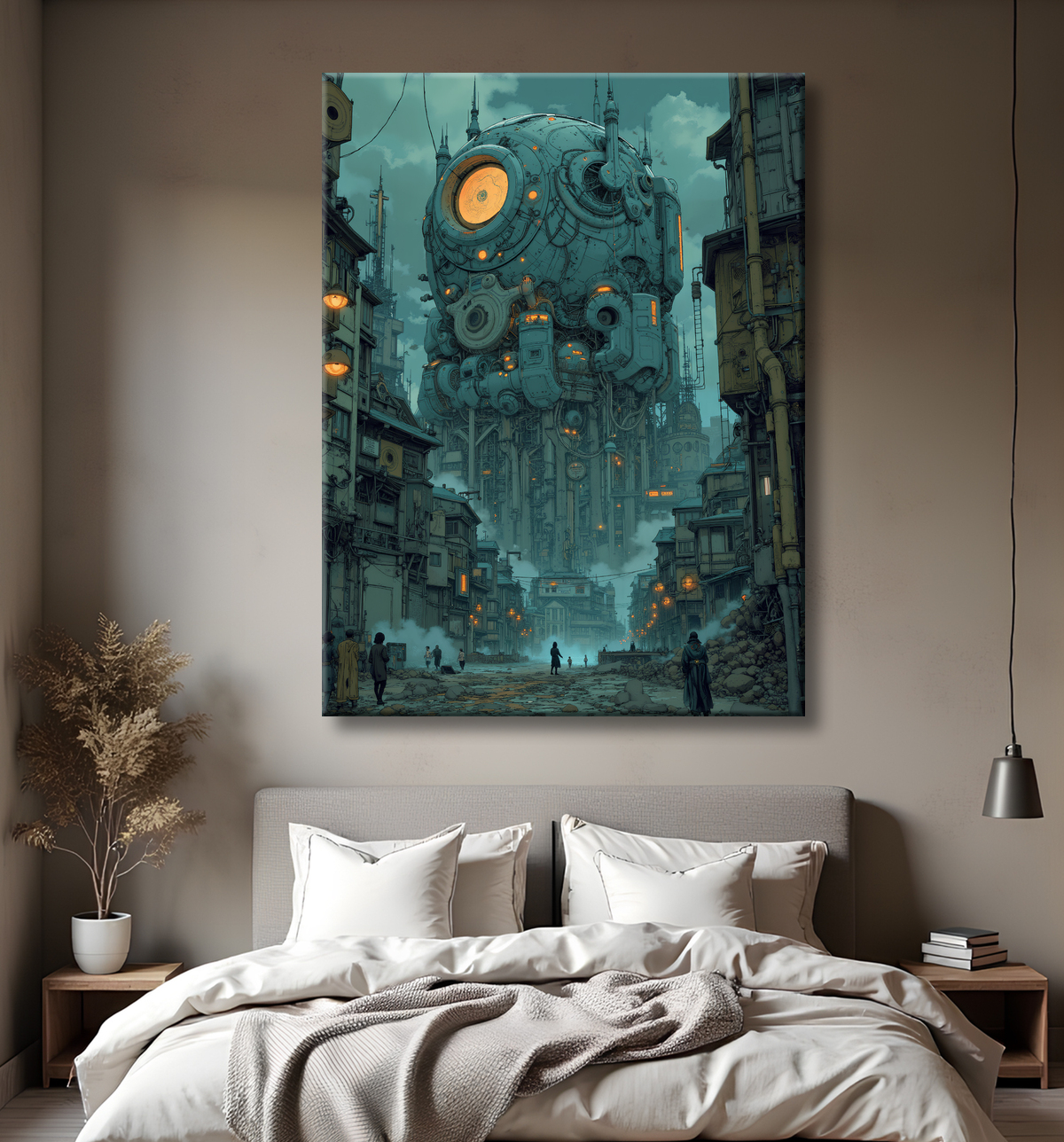 Tableau paysage urbain science-fiction avec decor