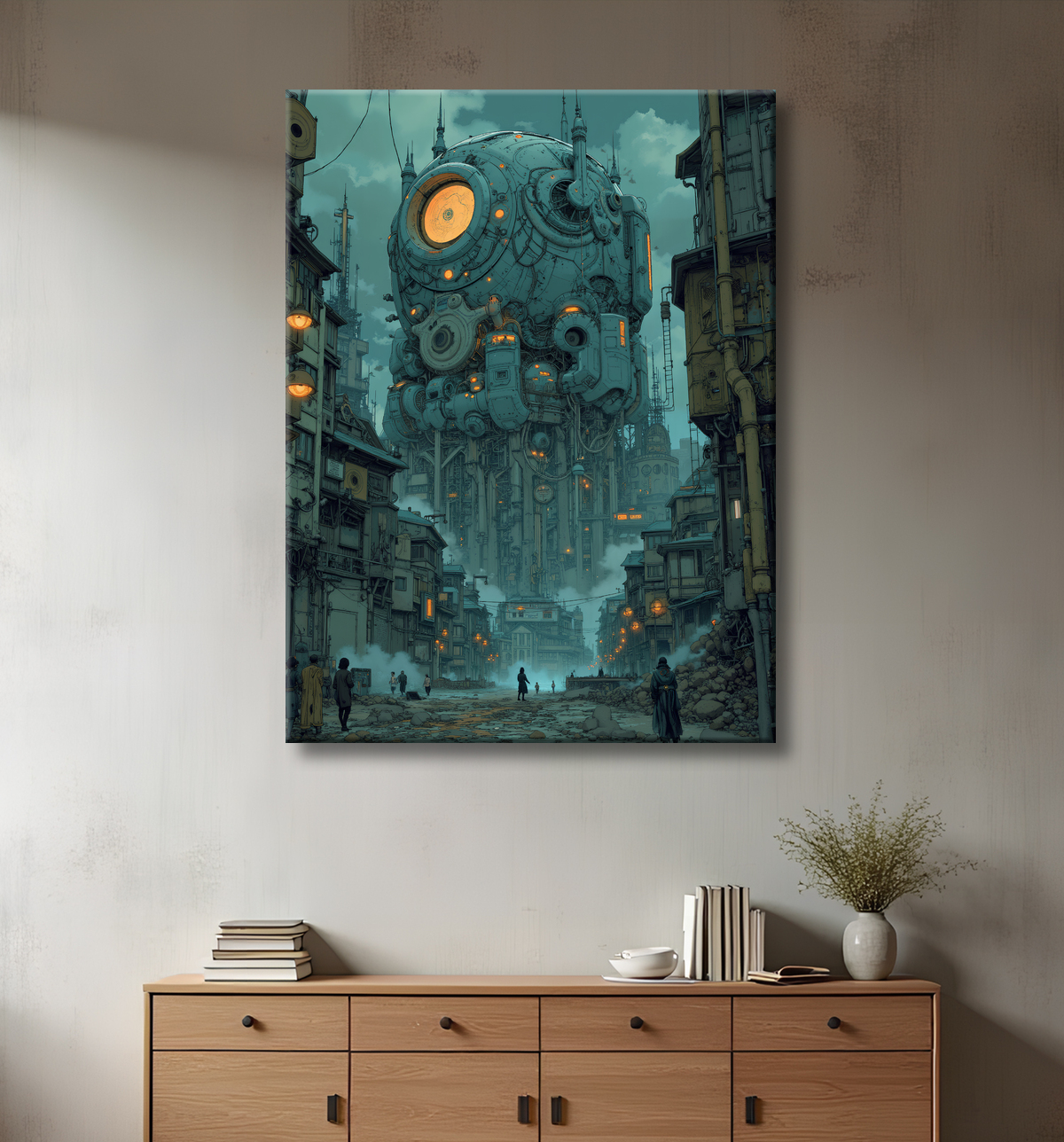 Tableau paysage urbain science-fiction avec decor