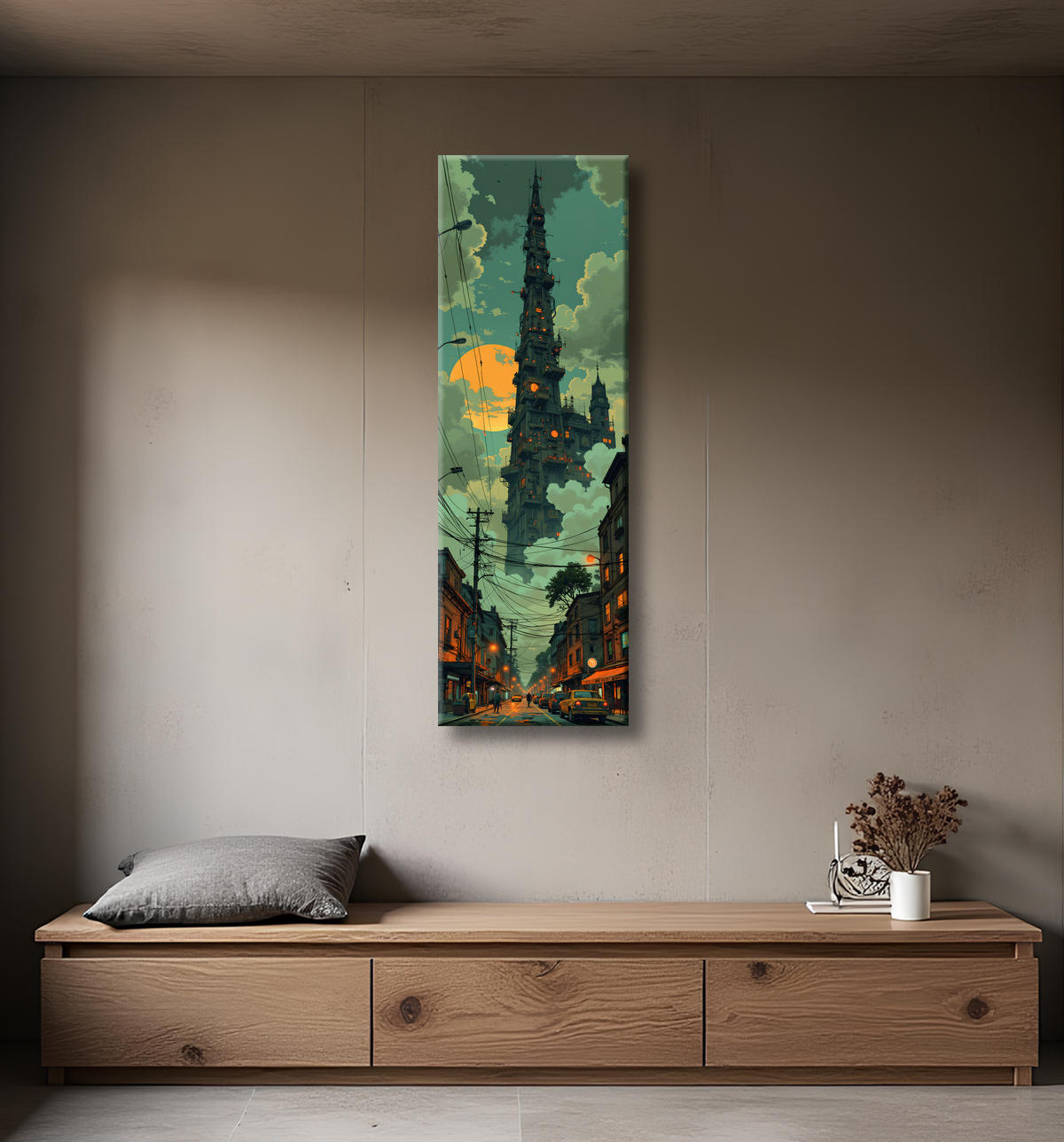 Tableau paysage urbain science-fiction avec decor