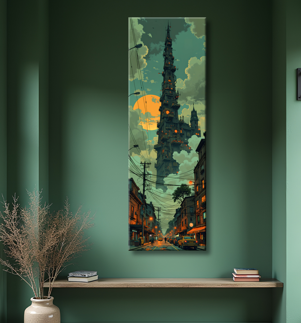 Tableau paysage urbain science-fiction avec decor