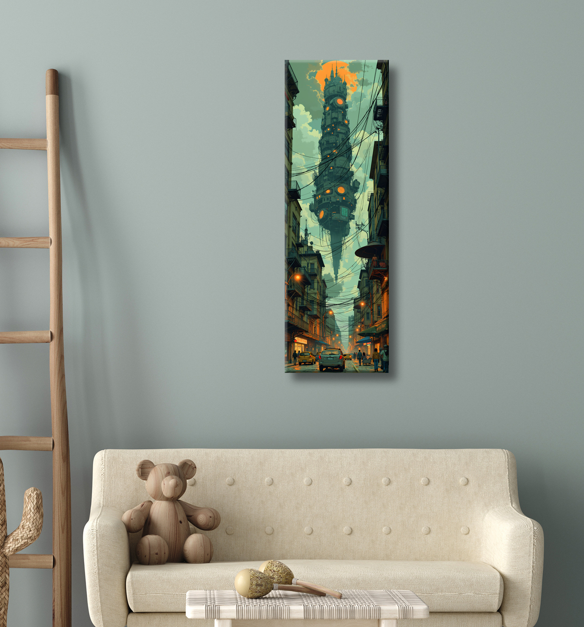 Tableau paysage urbain science-fiction avec decor