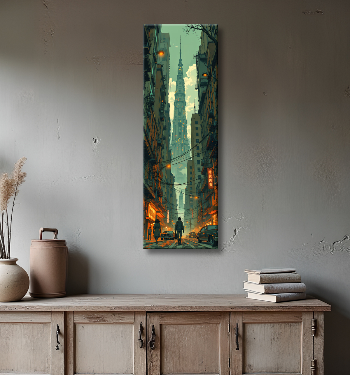 Tableau paysage urbain science-fiction avec decor