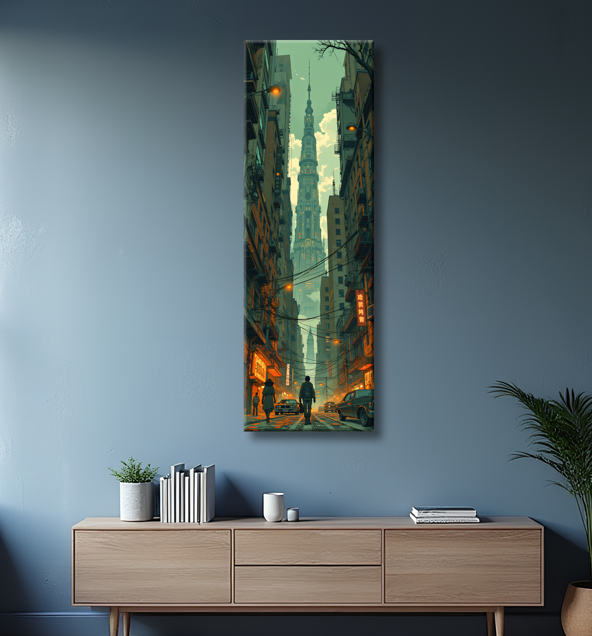 Tableau paysage urbain science-fiction avec decor