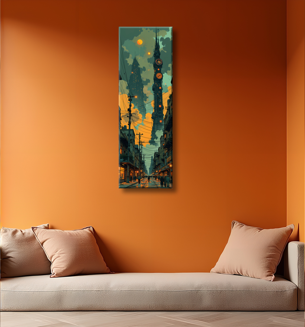 Tableau paysage urbain science-fiction avec decor