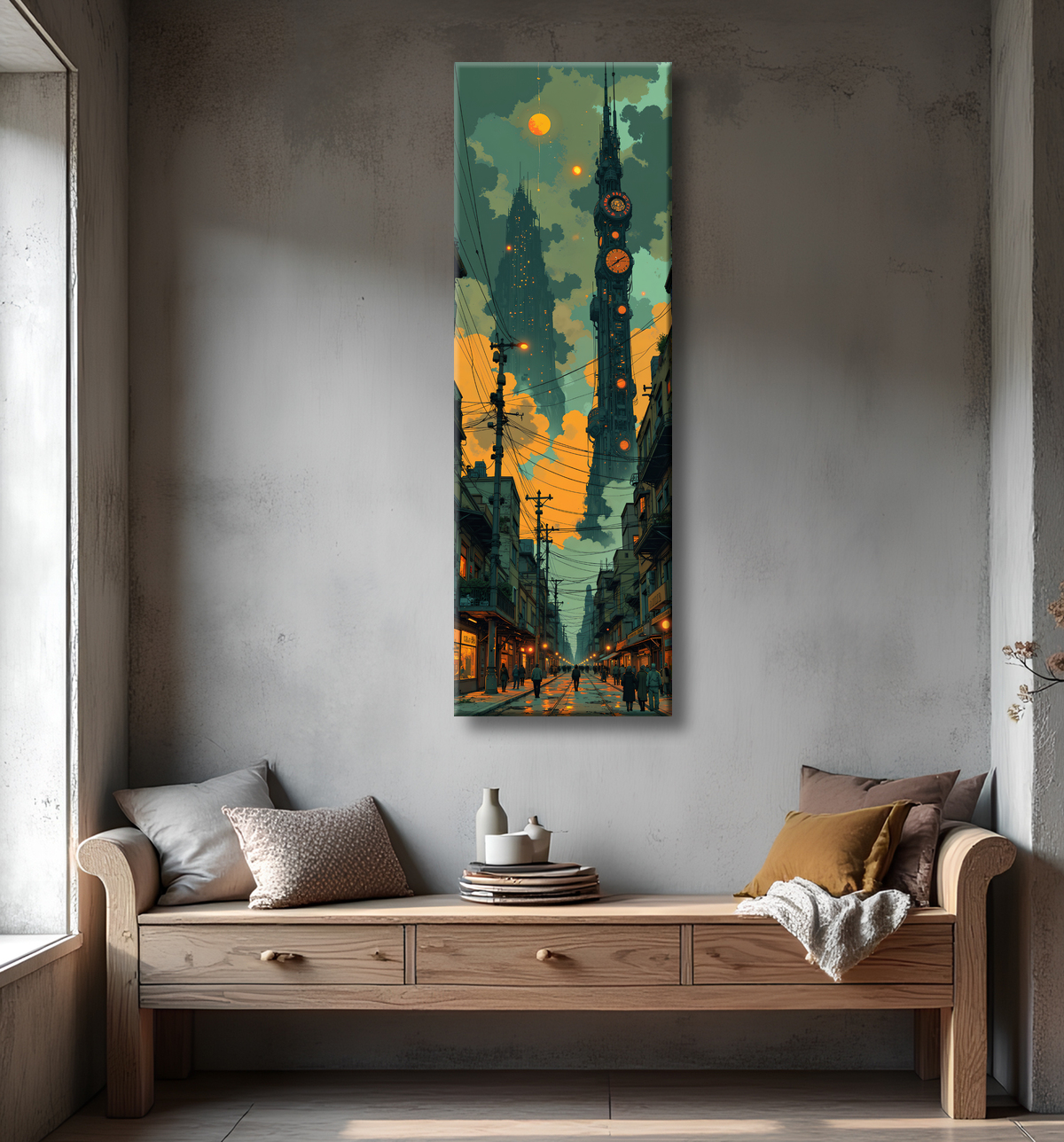 Tableau paysage urbain science-fiction avec decor