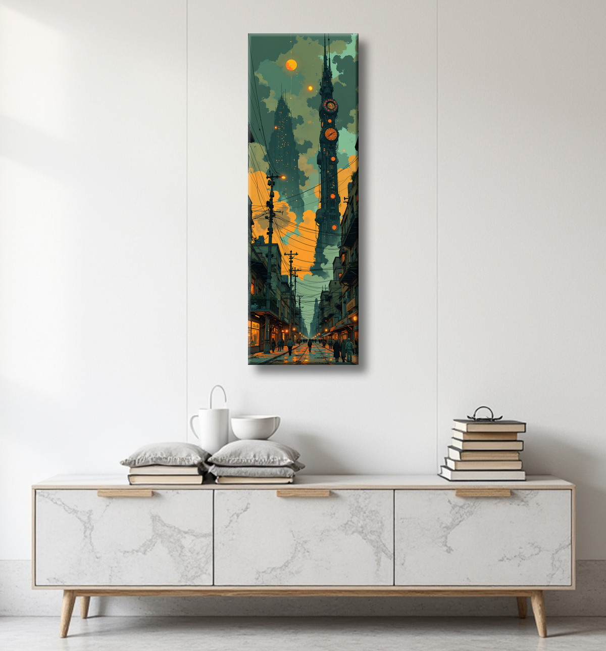 Tableau paysage urbain science-fiction avec decor