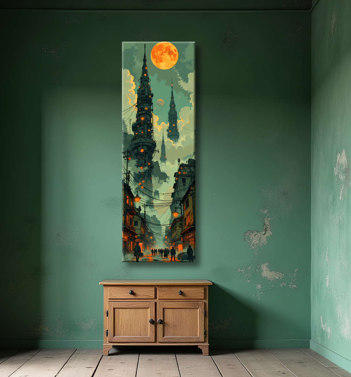 Tableau paysage urbain science-fiction avec decor