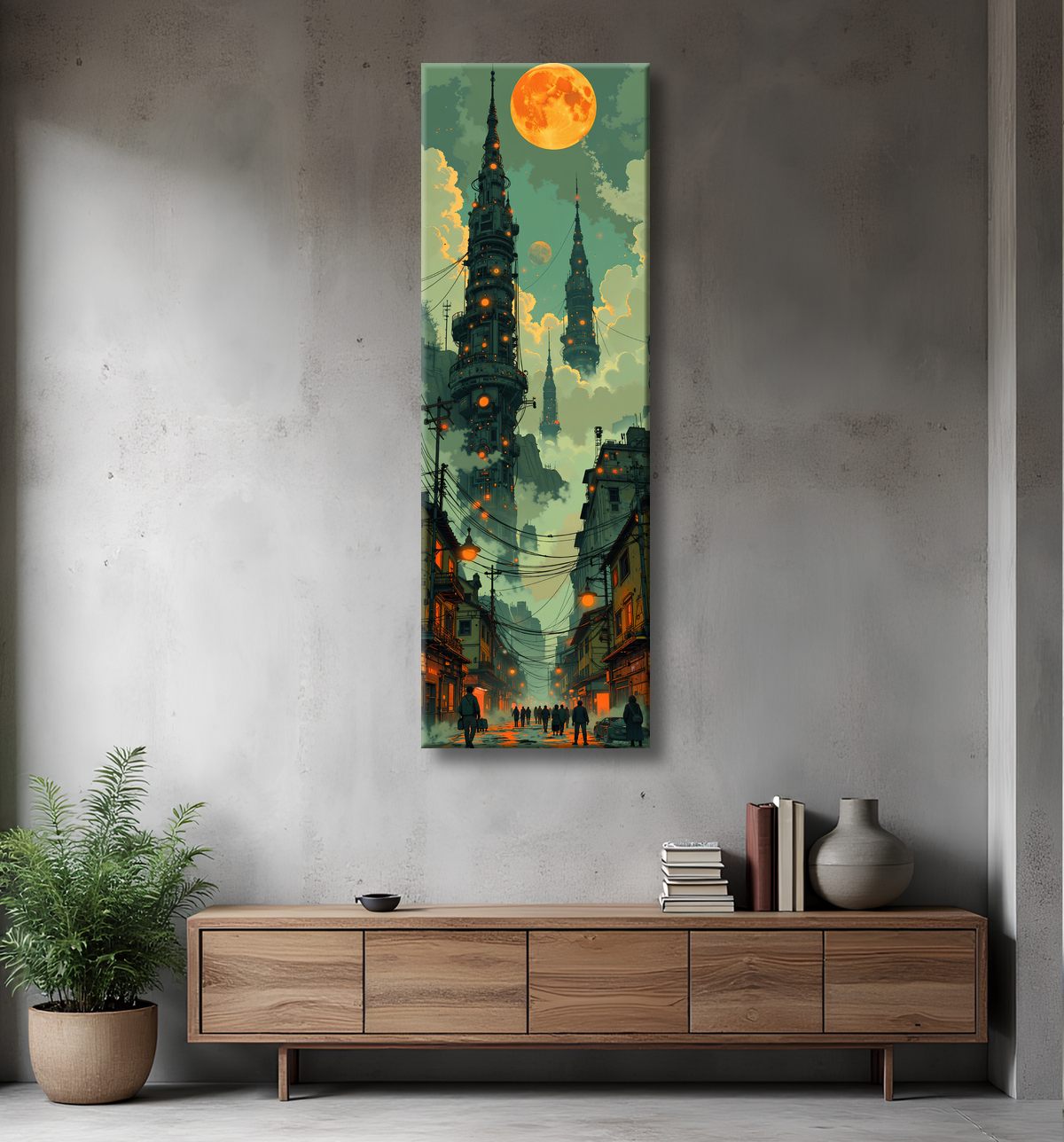 Tableau paysage urbain science-fiction avec decor