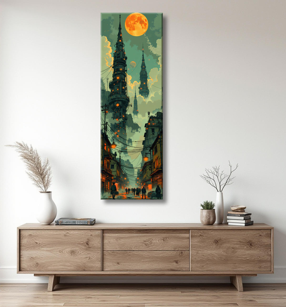 Tableau paysage urbain science-fiction avec decor